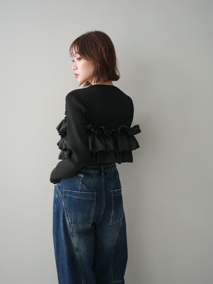 [予約]フリルビスチェドッキングスポンジニットプルオーバー/black