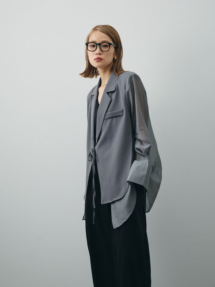 [SET]シアー切替テーラードジャケット+リネンライクカシュクールデザインビスチェ+コクーンワイドチノパンツ(3set)