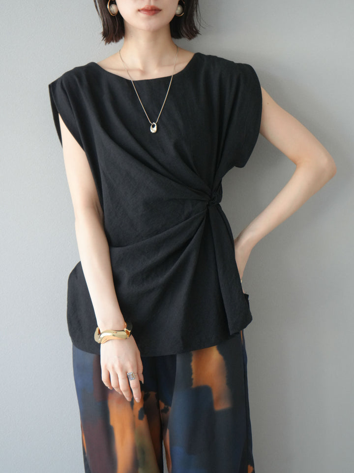 [予約]サイドツイストフレンチトップス/ブラック