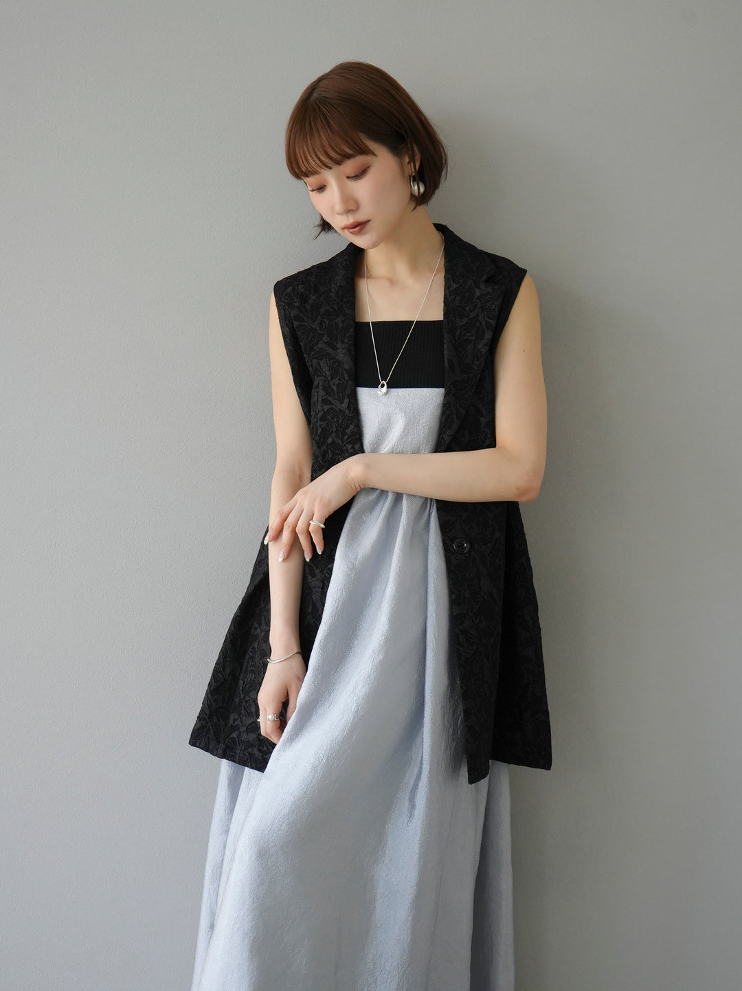 [Pre-order] Sheer Washer Volume Cami Dress/Gray