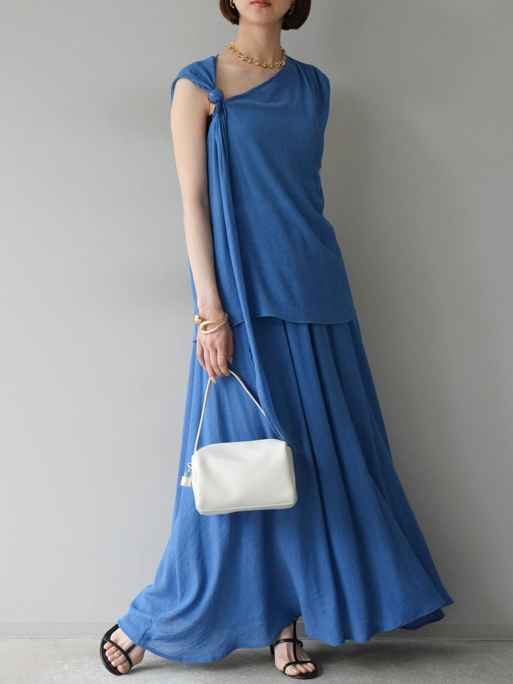 [SET]ビーズモチーフ楊柳ブラウス＆フレアスカートSET UP(2set)