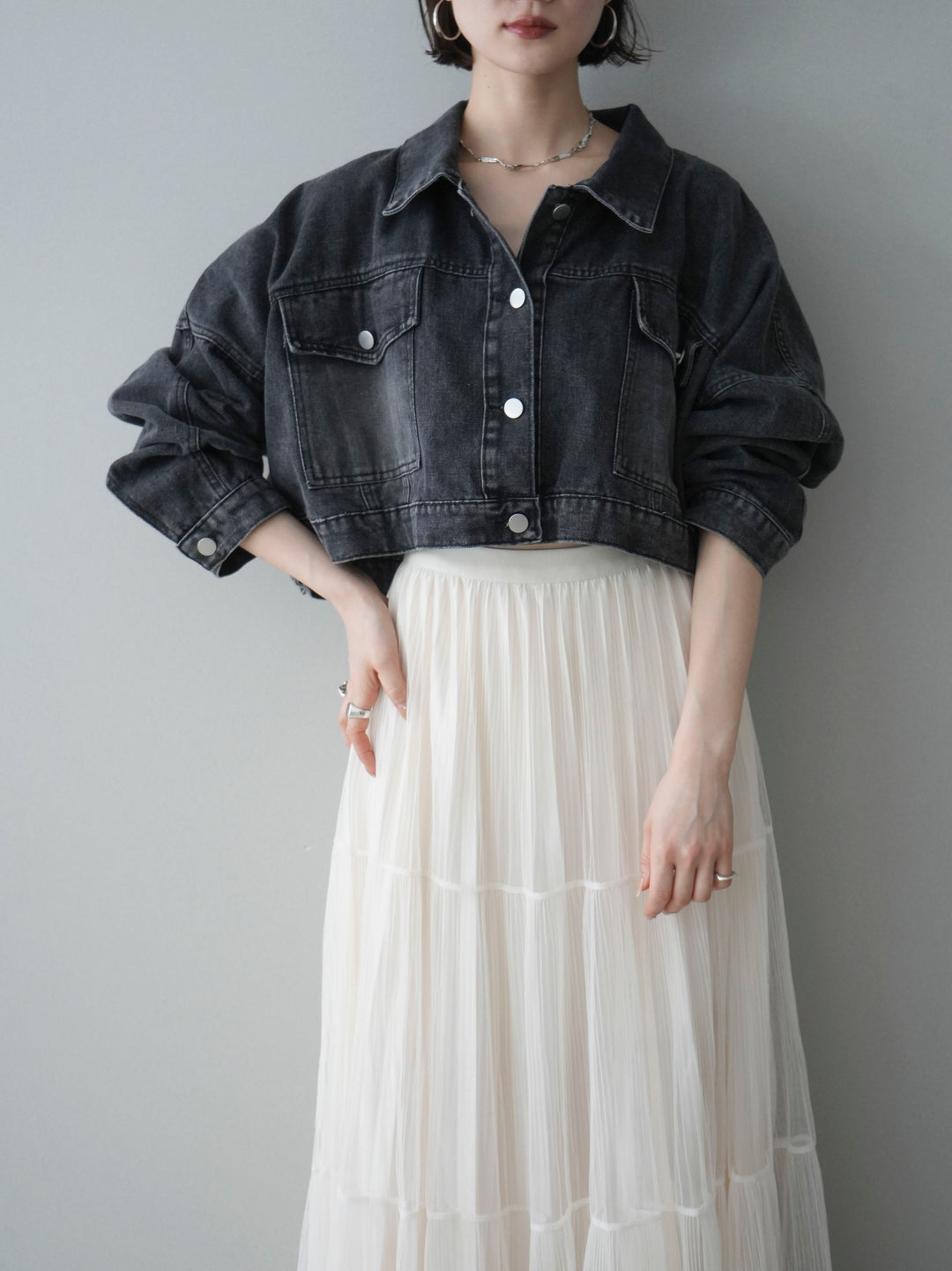 [予約]デニムショートシャツジャケット/black