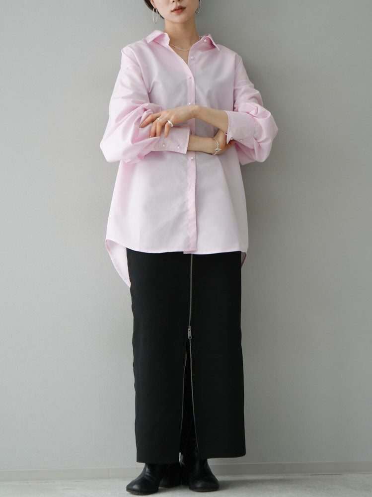 【預訂】珍珠紐扣捲袖襯衫/粉紅色
