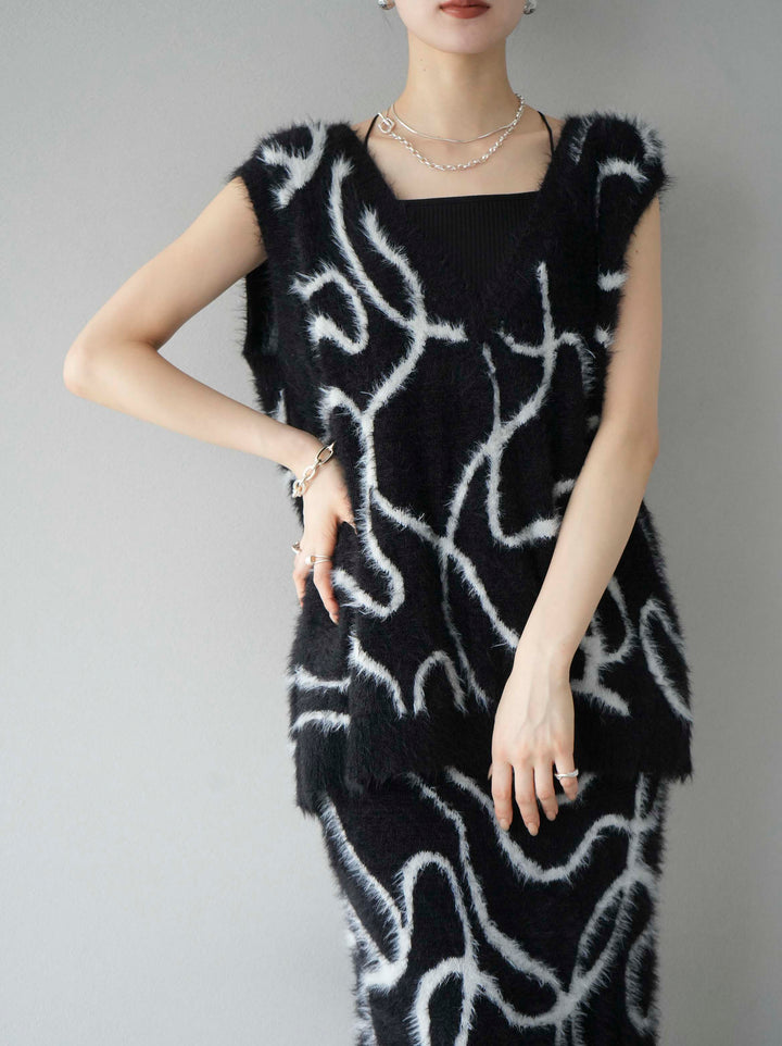 [SET] 線狀毛絨針織背心 + 線狀毛絨針織裙 (2套)