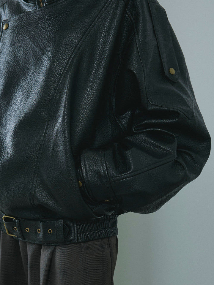 【Allure】[SET]スタンドカラーレザーブルゾン+スタンドカラーレザーブルゾン(2set)