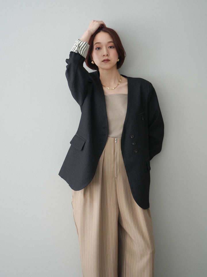 [SET]ノーカラージャケット+グログランテープストライプサロペット(2set)