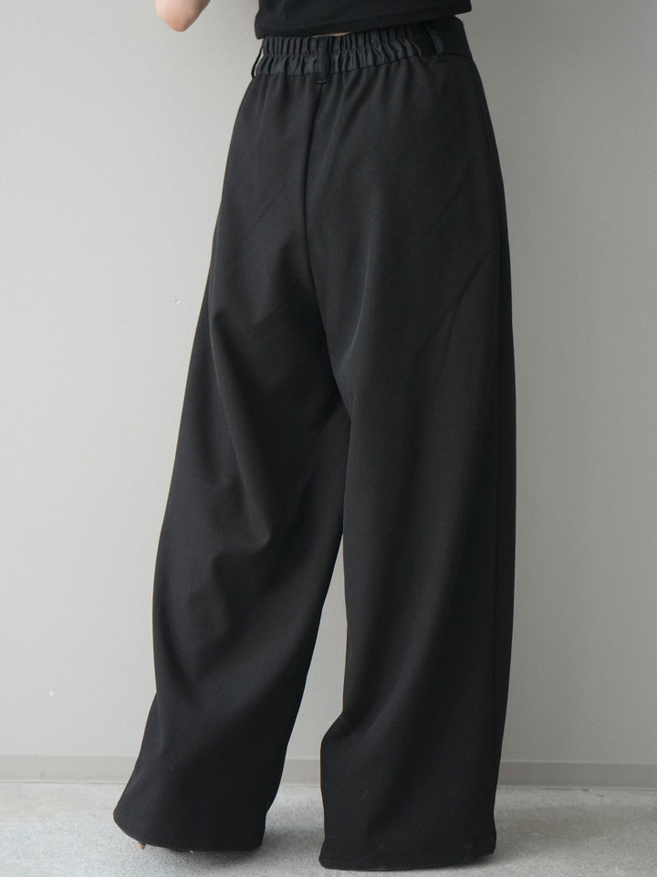 [予約]サテンベルトタックワイドパンツ/black