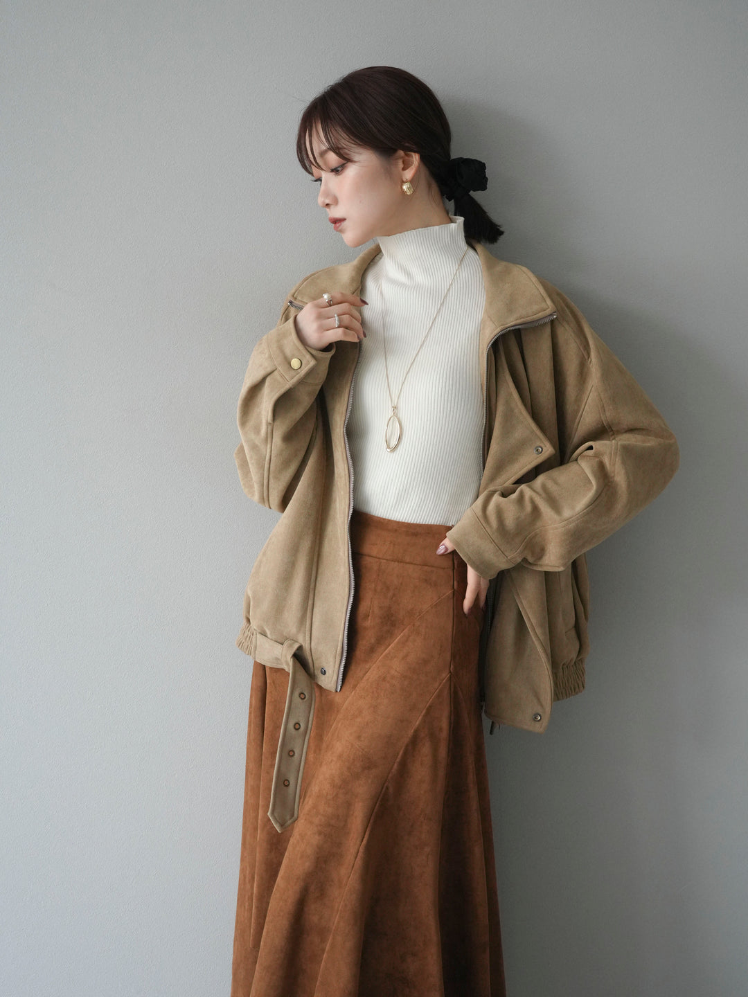 [予約]スエードライダースミドルジャケット/beige