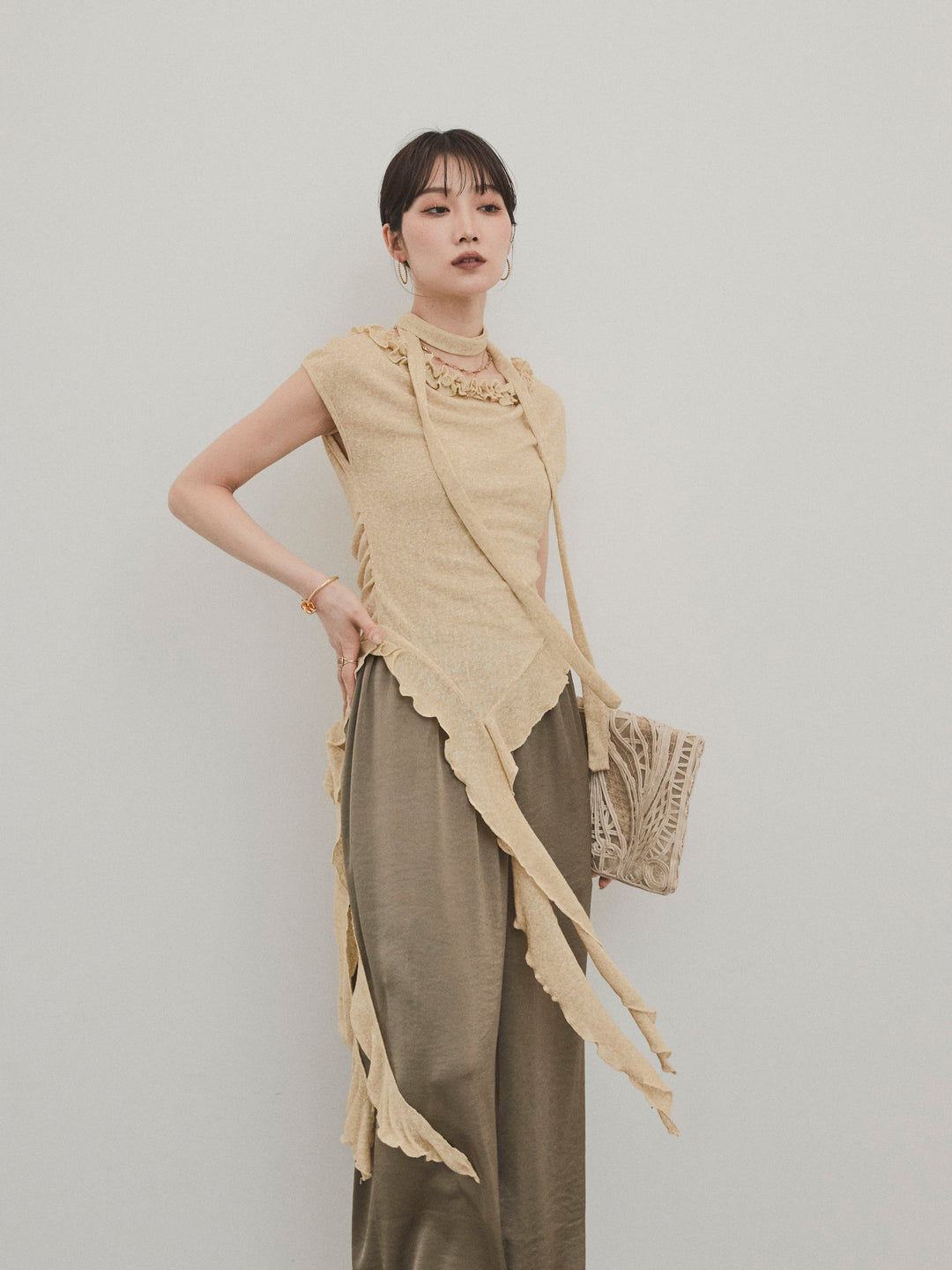 [SET]ラッフルシアーニットタンクトップ+ラッフルシアーニットタンクトップ(2set)