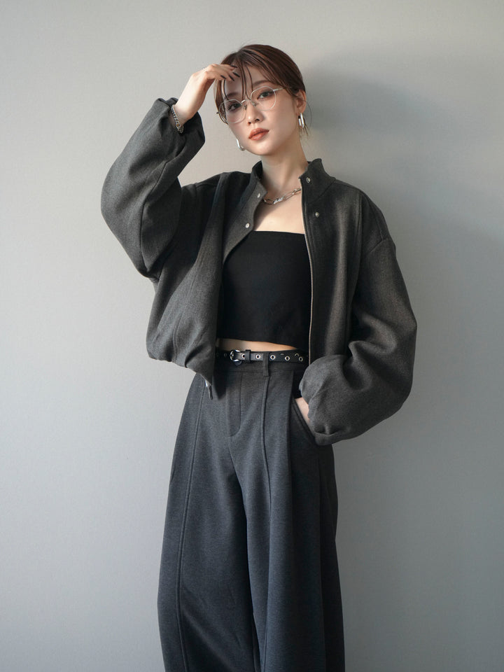 [予約]タックデザインジップブルゾン/charcoal