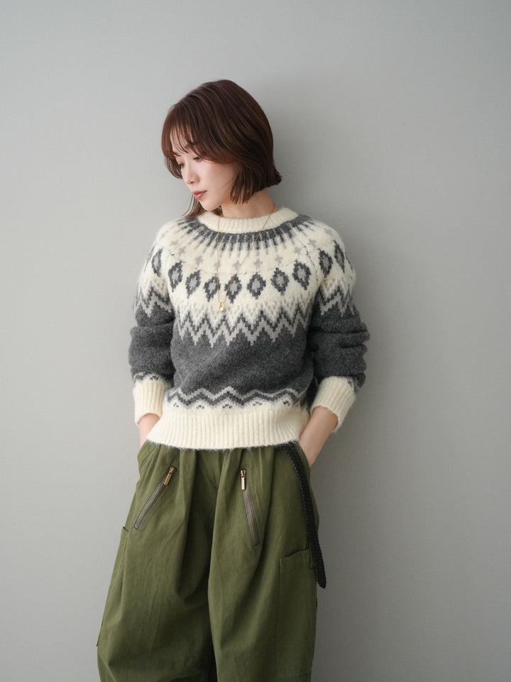 [予約]ノルディック柄ニットプルオーバー/gray