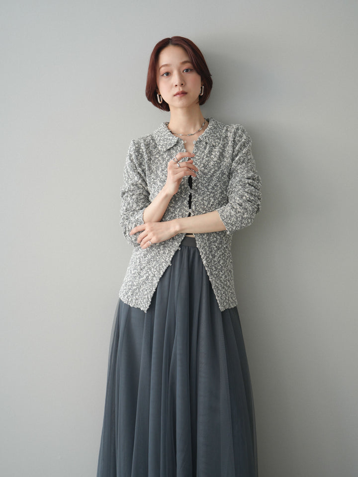 [予約]透かし編みブークレポロニットトップス/mix