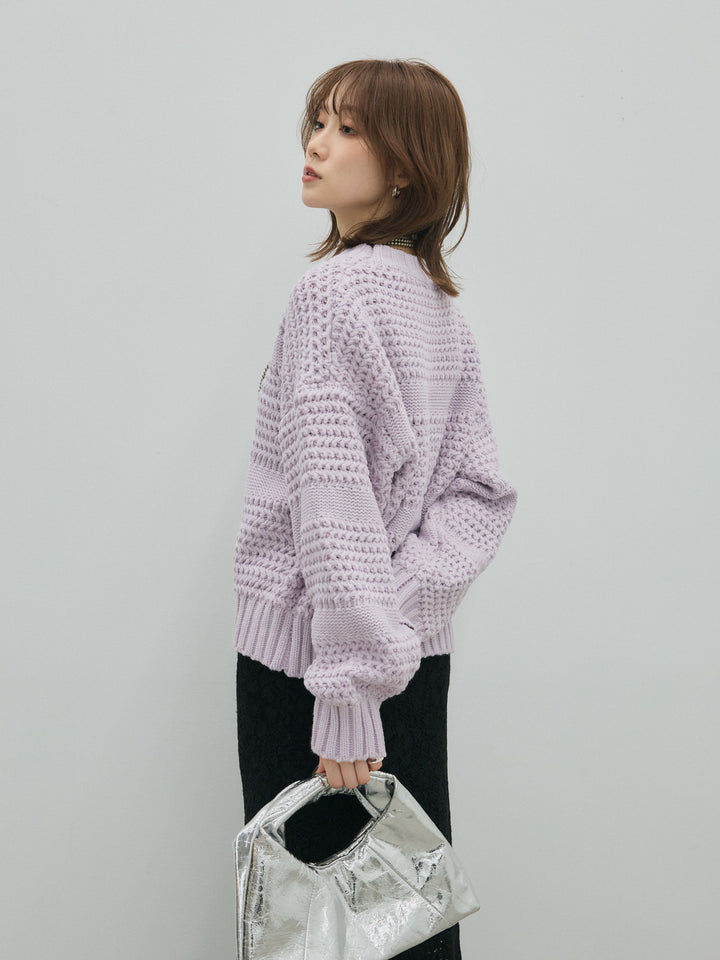 【Allure】[SET]ライン編みニットプルオーバー+起毛レースストレッチナロースカート(2set)