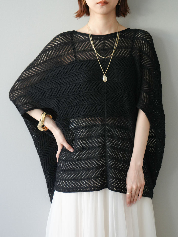 [予約]シアーポンチョニットトップス/black
