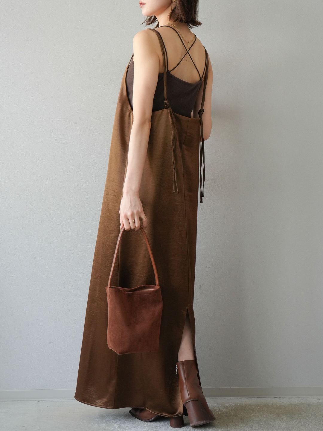 [予約]サテンキャミワンピース/ブラウン