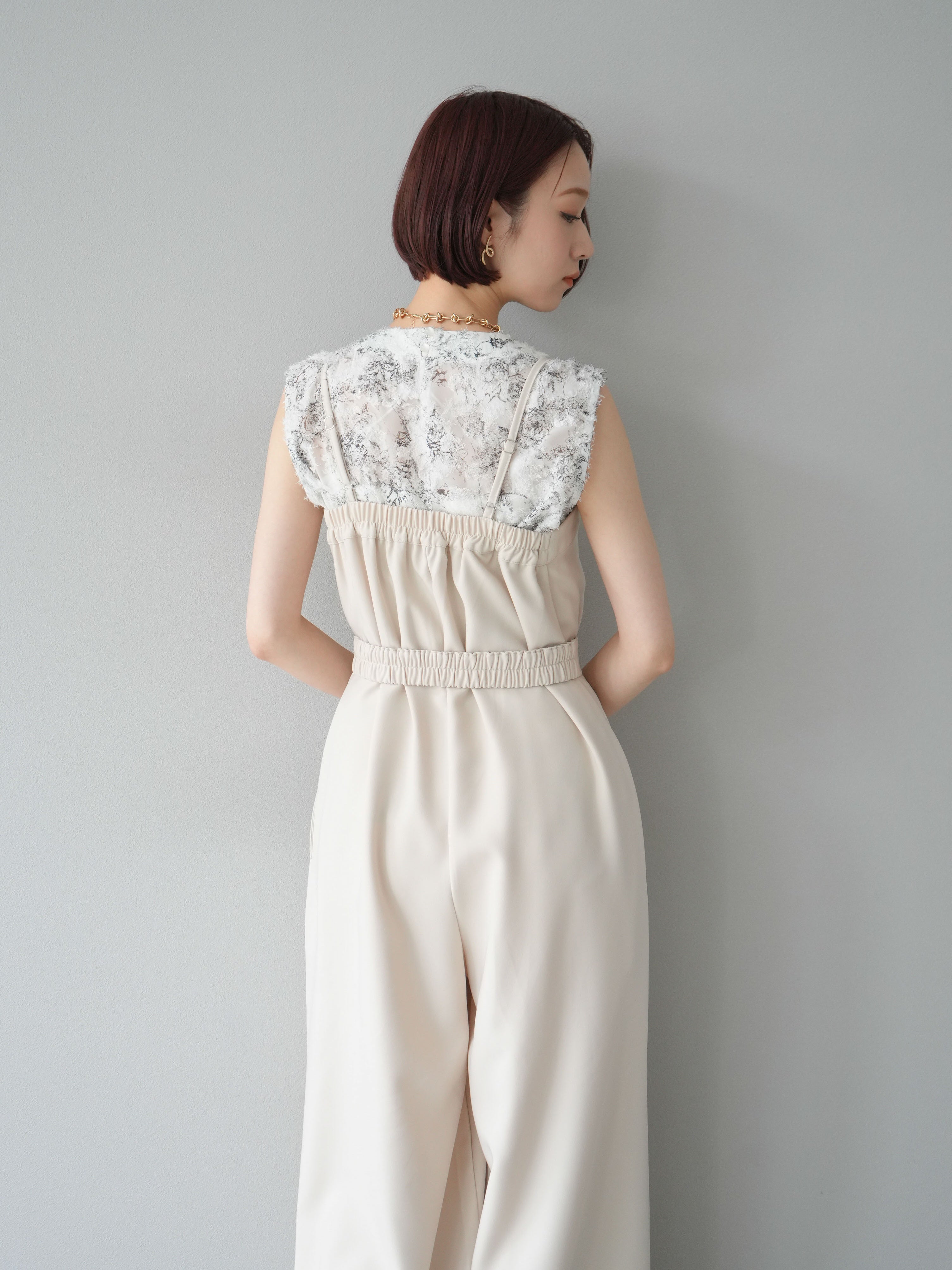 SET]ベルト付きベアサロペット+ニュアンスフリンジジャガード