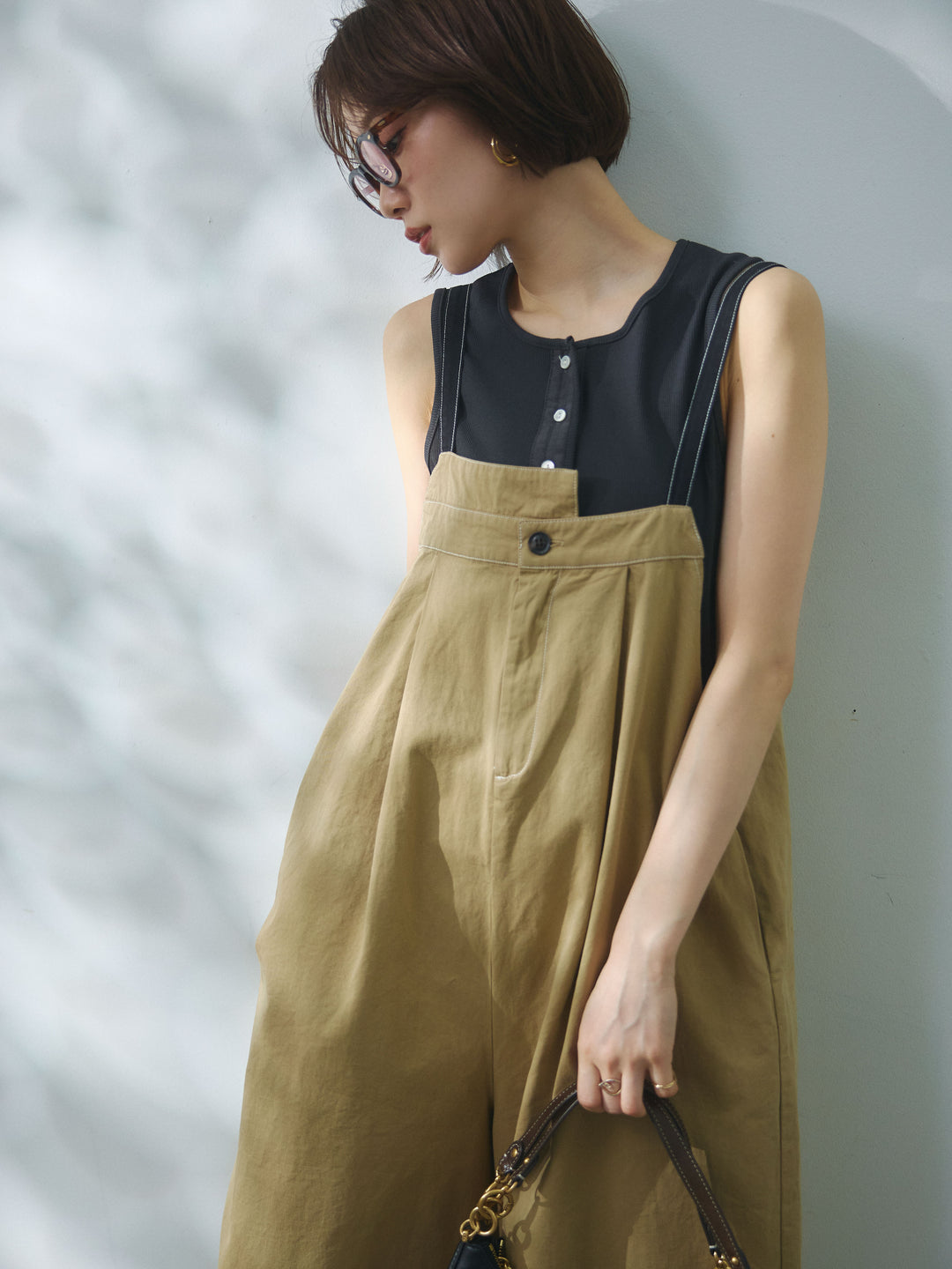 【Allure】[SET]カットオフコットンツイル配色ステッチサロペット+カットオフコットンツイル配色ステッチサロペット(2set)