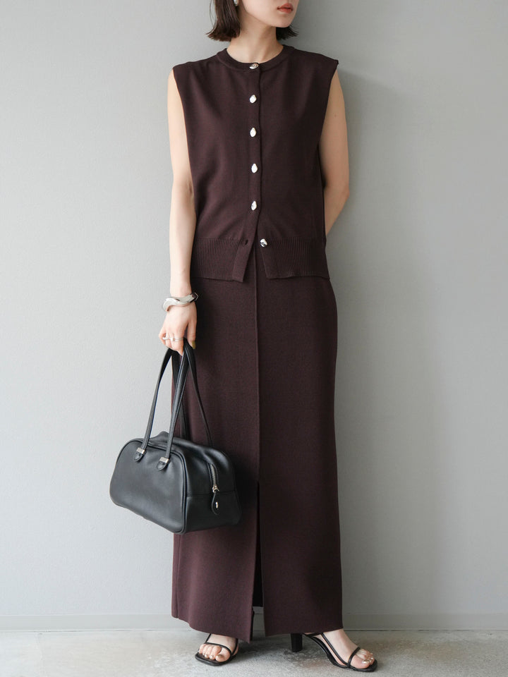 [予約]レーヨンポリIラインニットスカート/ブラウン