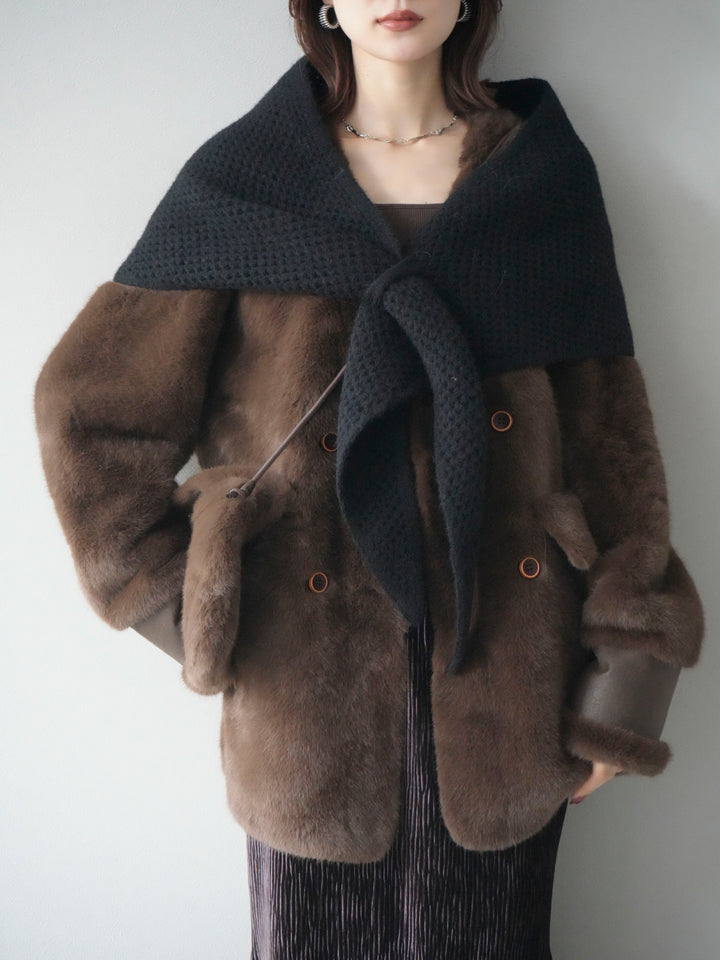 [予約]バッグ付エコファーノーカラーコート/brown