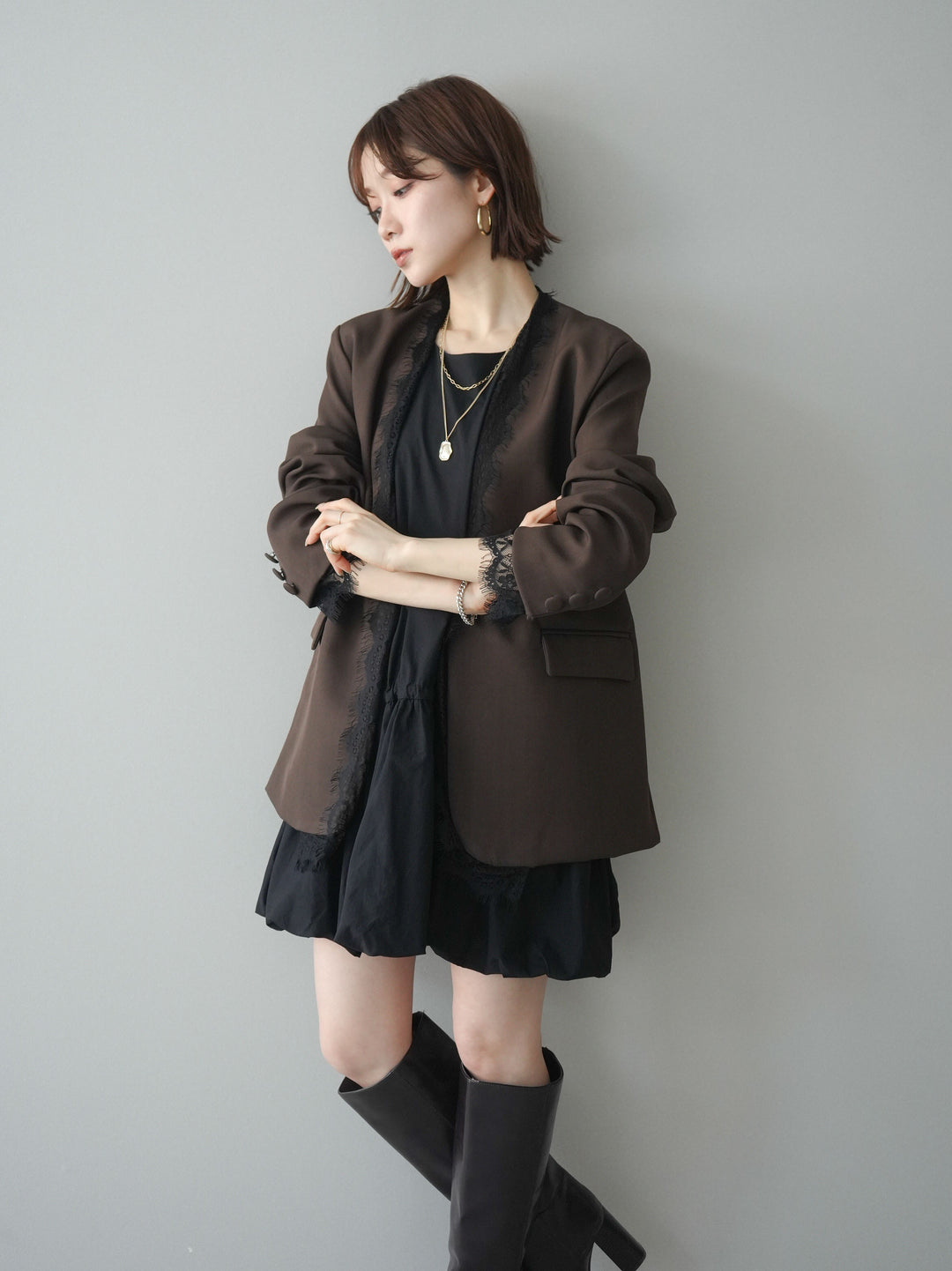 [予約]ノースリバルーンミニワンピース/black