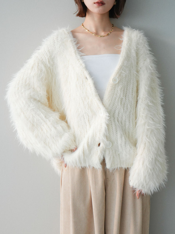 [予約]シャギーオーバーニットカーディガン/white