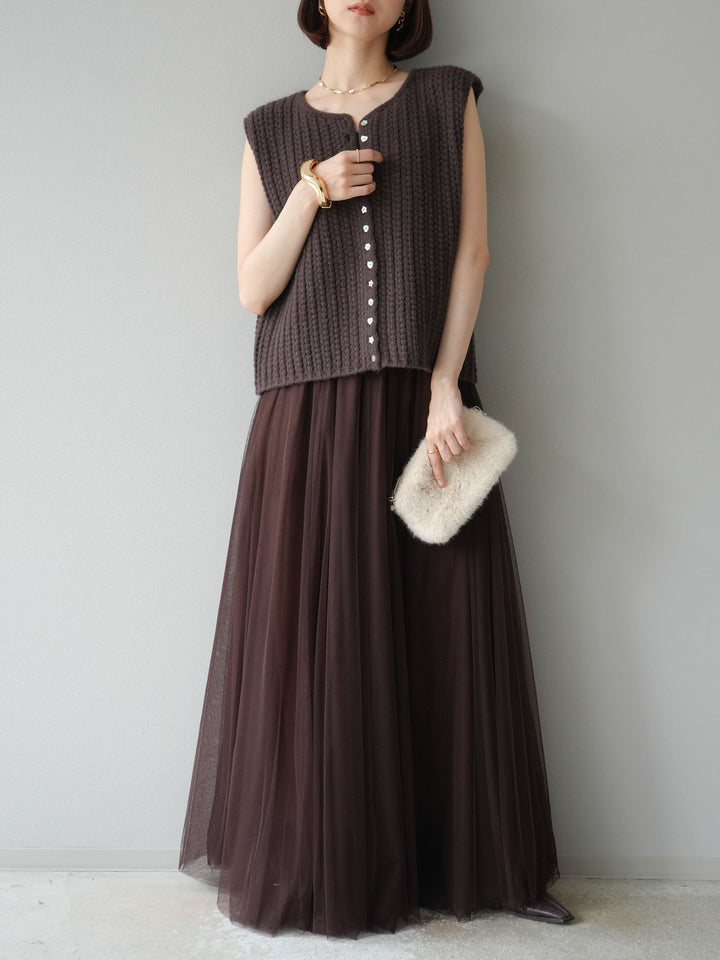 [予約]チュールボリュームスカート/ブラウン