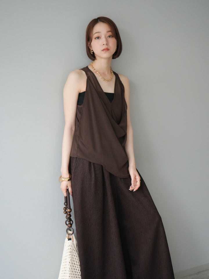 [予約]シアードレープレイヤードノースリーブトップス/ブラウン