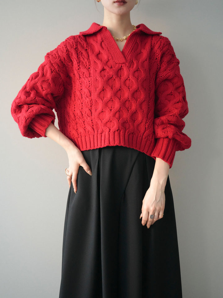 [SET]バルキーケーブルクロップド開襟プルオーバー+バルキーケーブルクロップド開襟プルオーバー(2set)