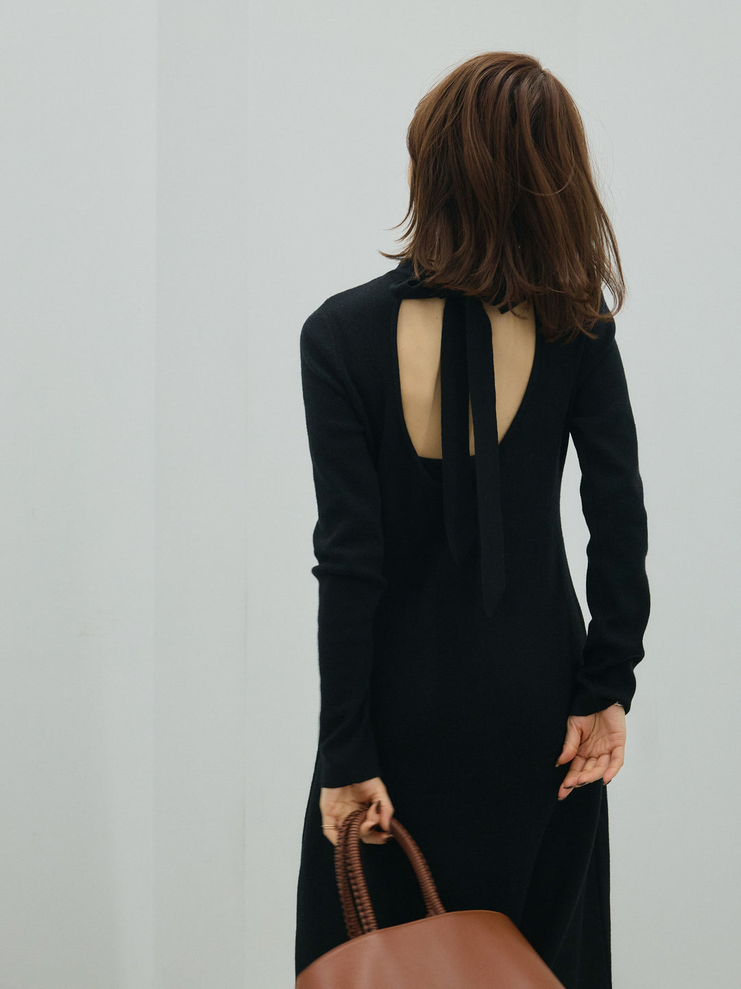 [予約]バックオープンニットワンピース/black