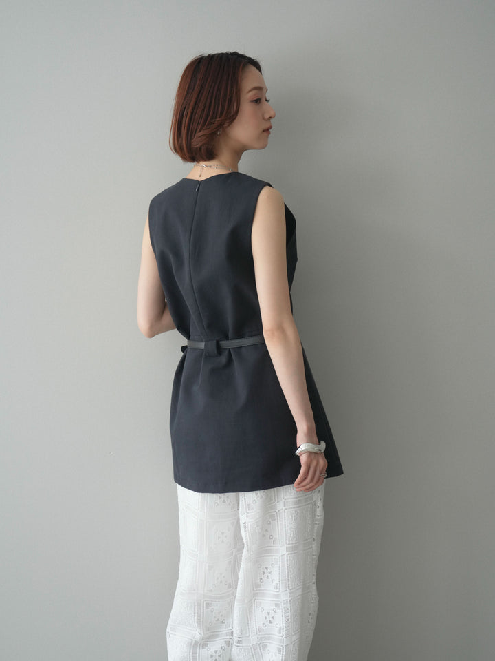 [SET]ベルト付リネンライクノースリチュニック+選べるアクセセット(2set)