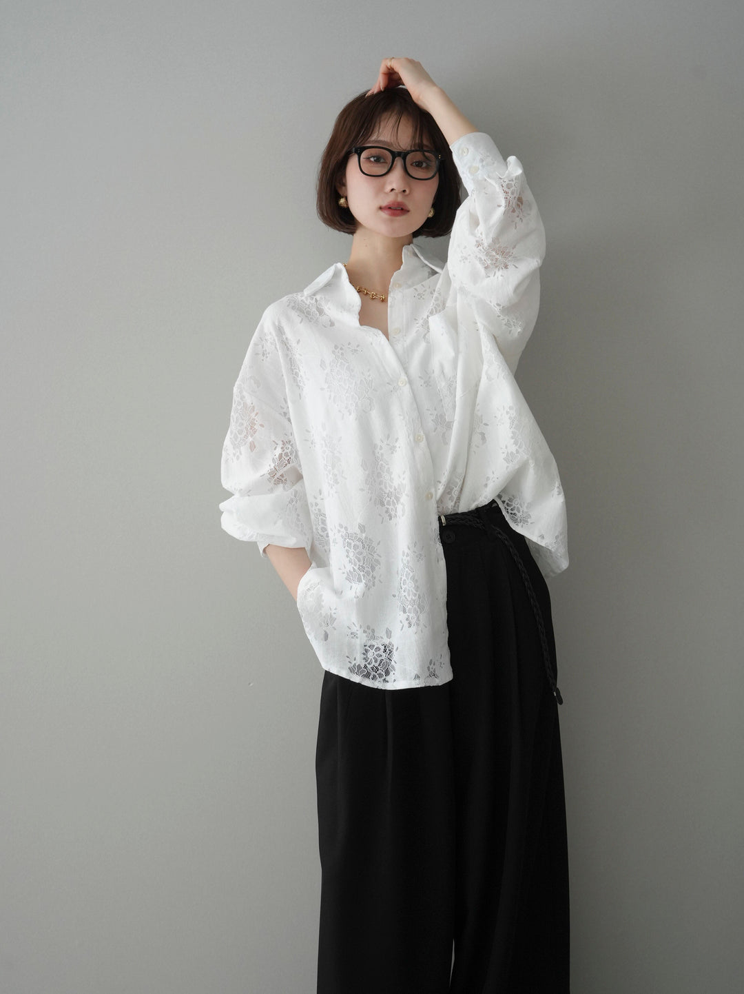 [SET]ジャガードレースオーバーシャツ+選べるアクセセット(2set)