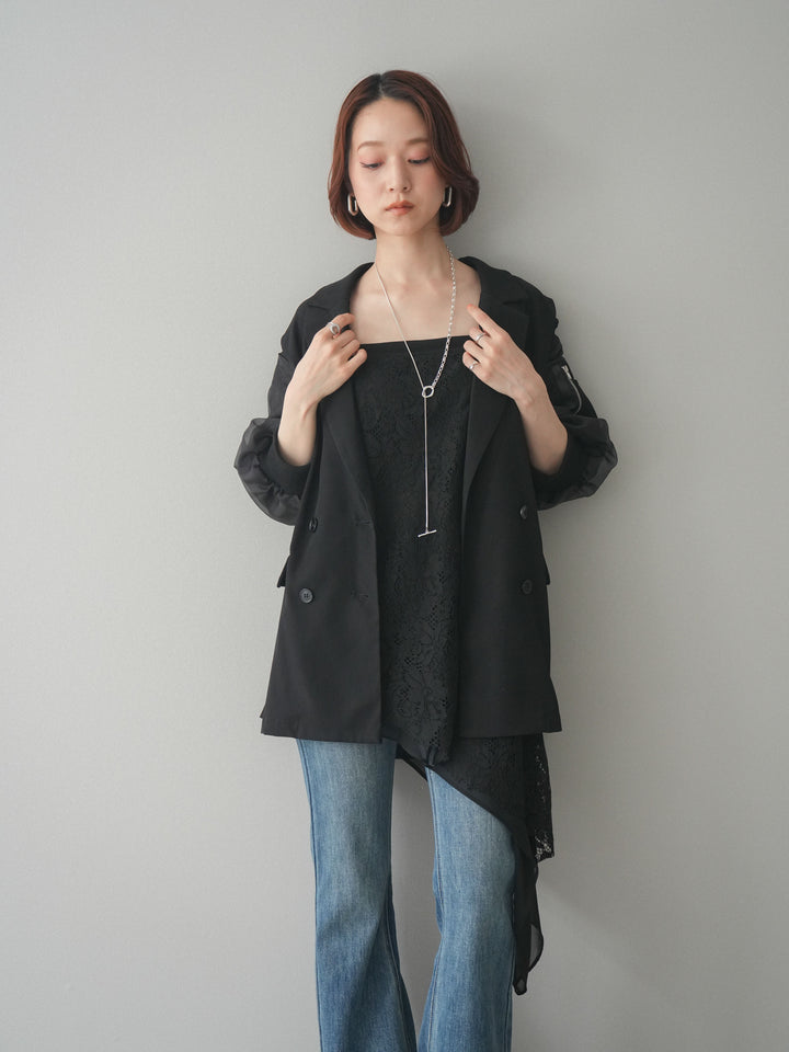 [SET]MA-1ドッキングデザインジャケット+シフォンレイヤードアシンメトリーレースキャミソール(2set)