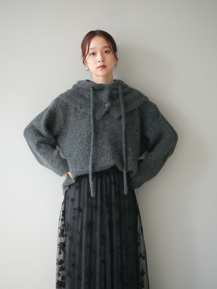 [SET]バラクラバSETニットプルオーバー+フラワーフロッキーチュールプリーツスカート(2set)