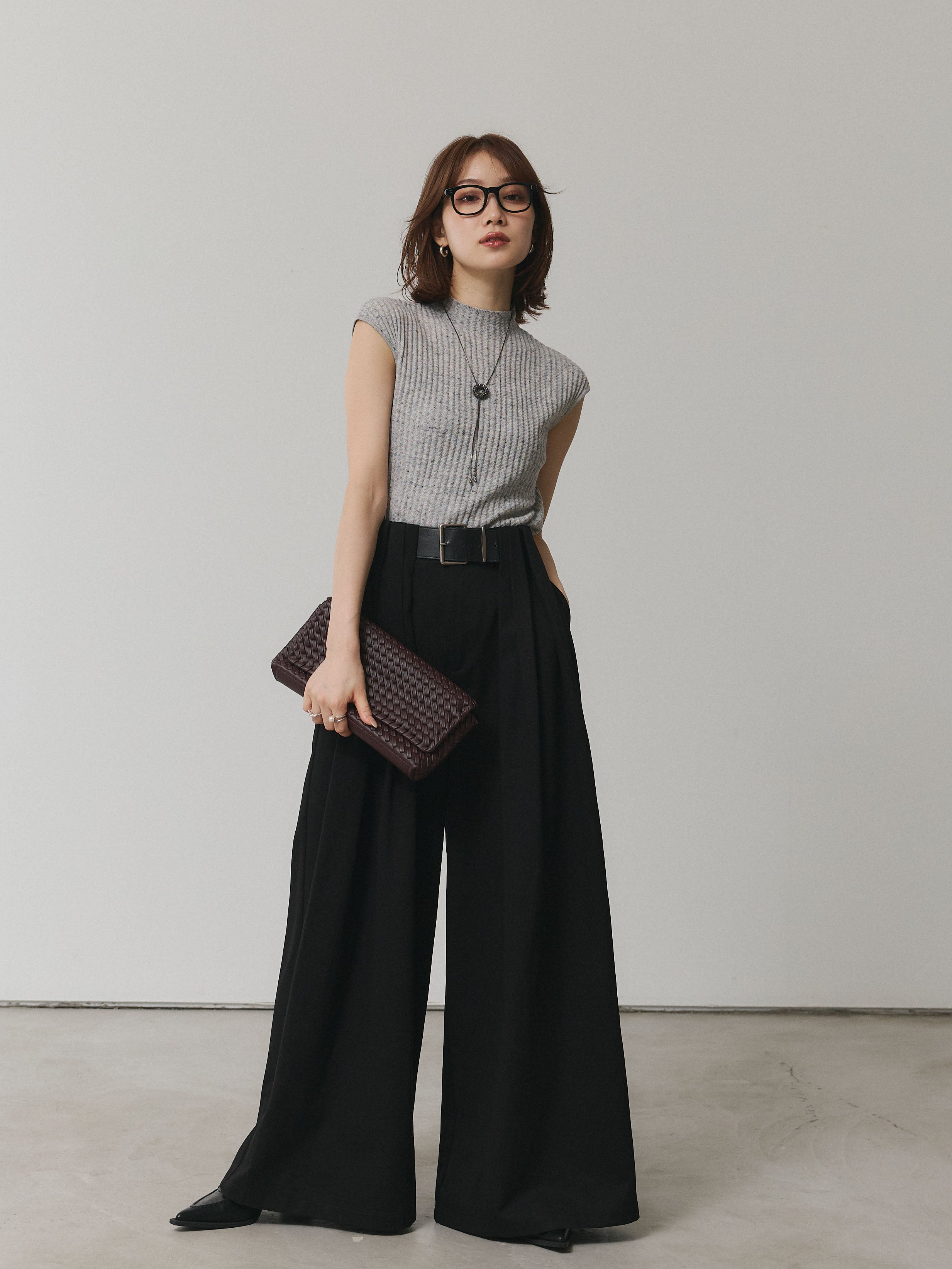 予約]ベルト付ダブルループワイドパンツ/ブラック – Lumier