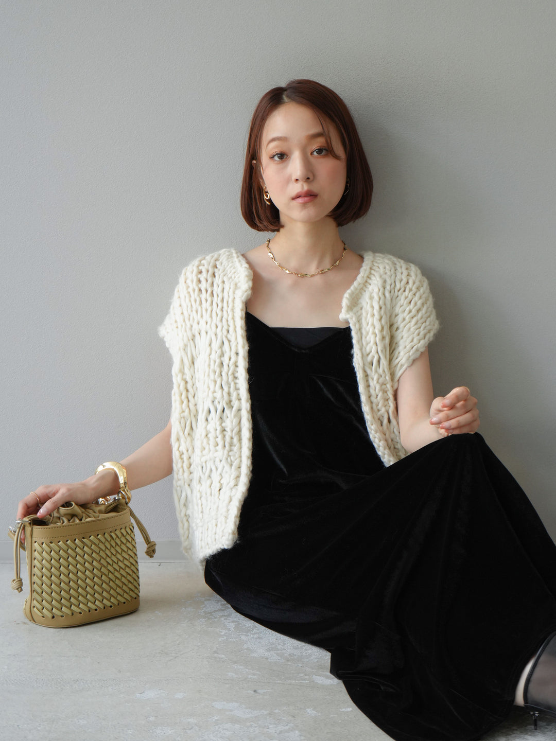 [予約]ハンドニットローピングベスト/アイボリー