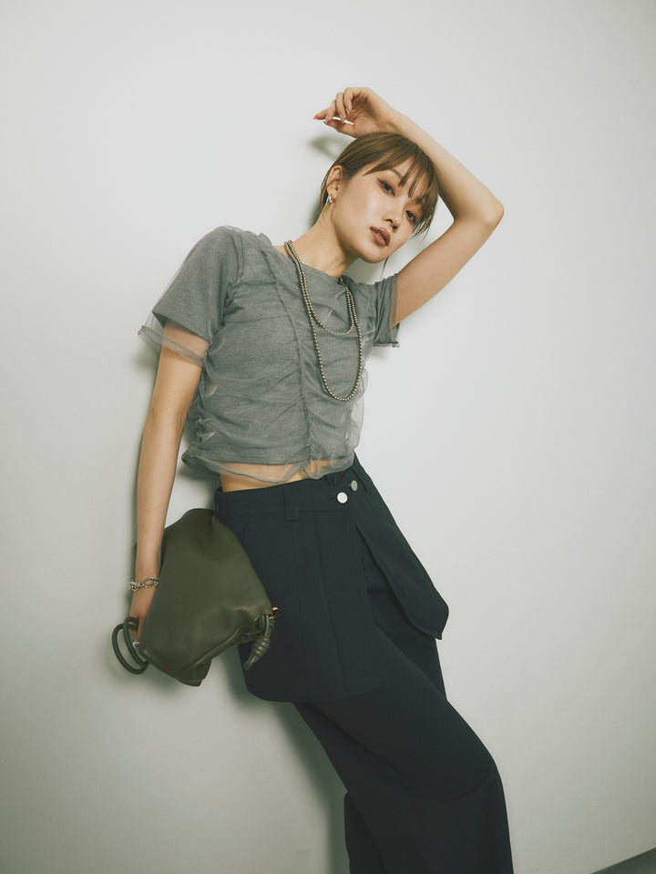 [予約]シャーリングチュールレイヤードTシャツ/グレー