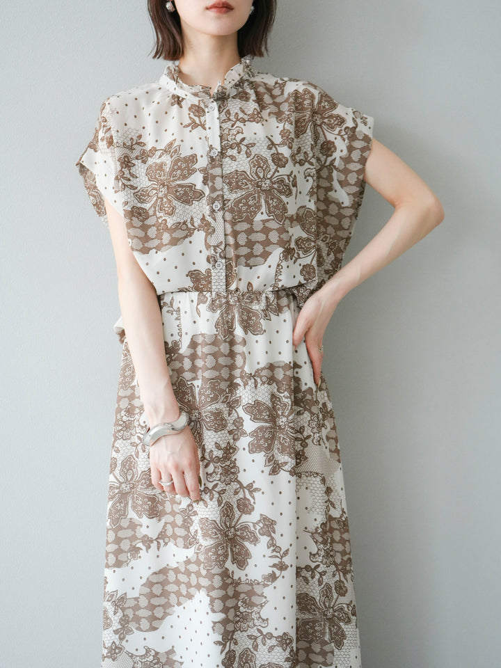 [SET] 花朵圖案法式袖襯衫 + 花朵圖案喇叭裙 (2 套)