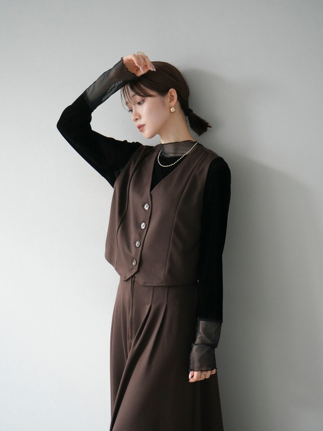 [予約]シアー切替ベロアトップス/ブラック