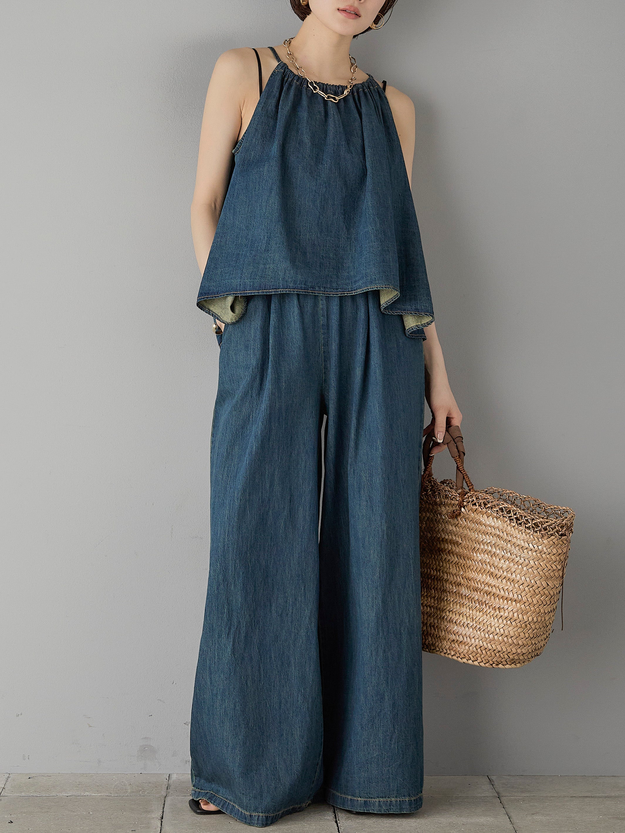 SET]デニムフレアキャミソールワイドパンツSETUP(2SET) – Lumier