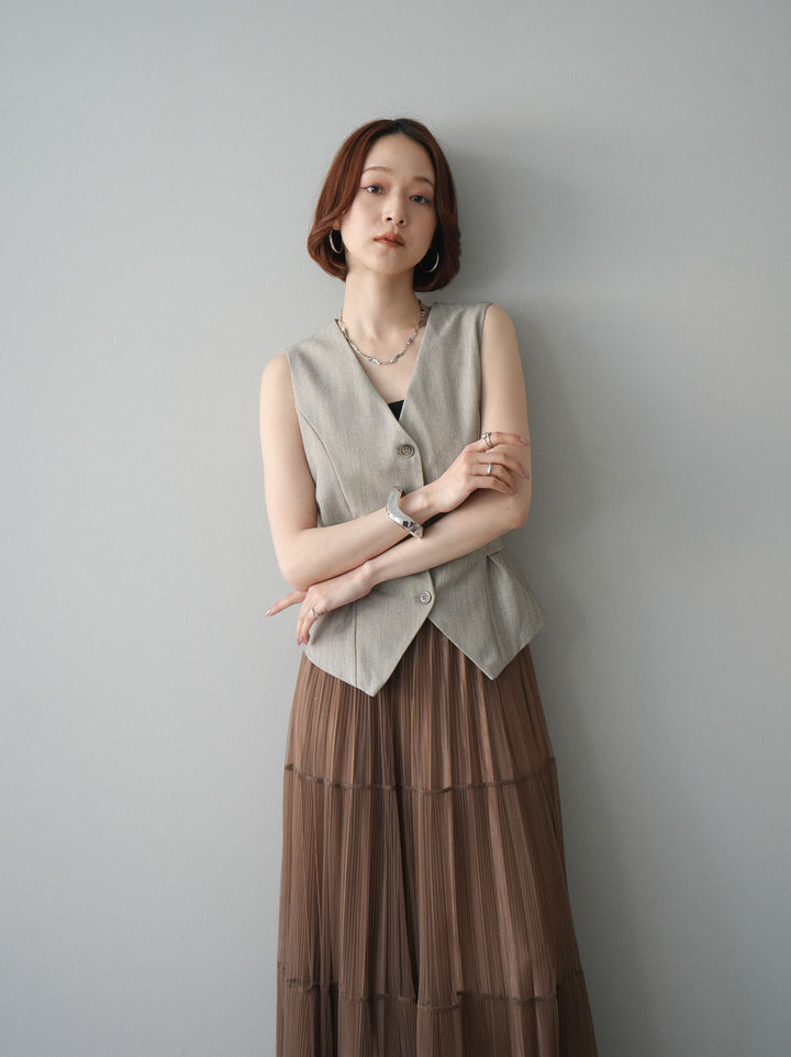 [予約]サイド切替ヘリンボーンベスト/beige