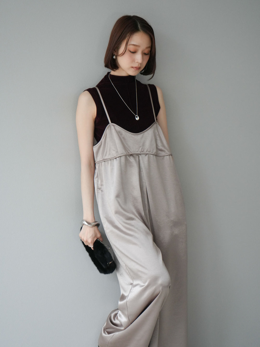 [予約]シアーベロアプチネックノースリーブトップス/ブラック