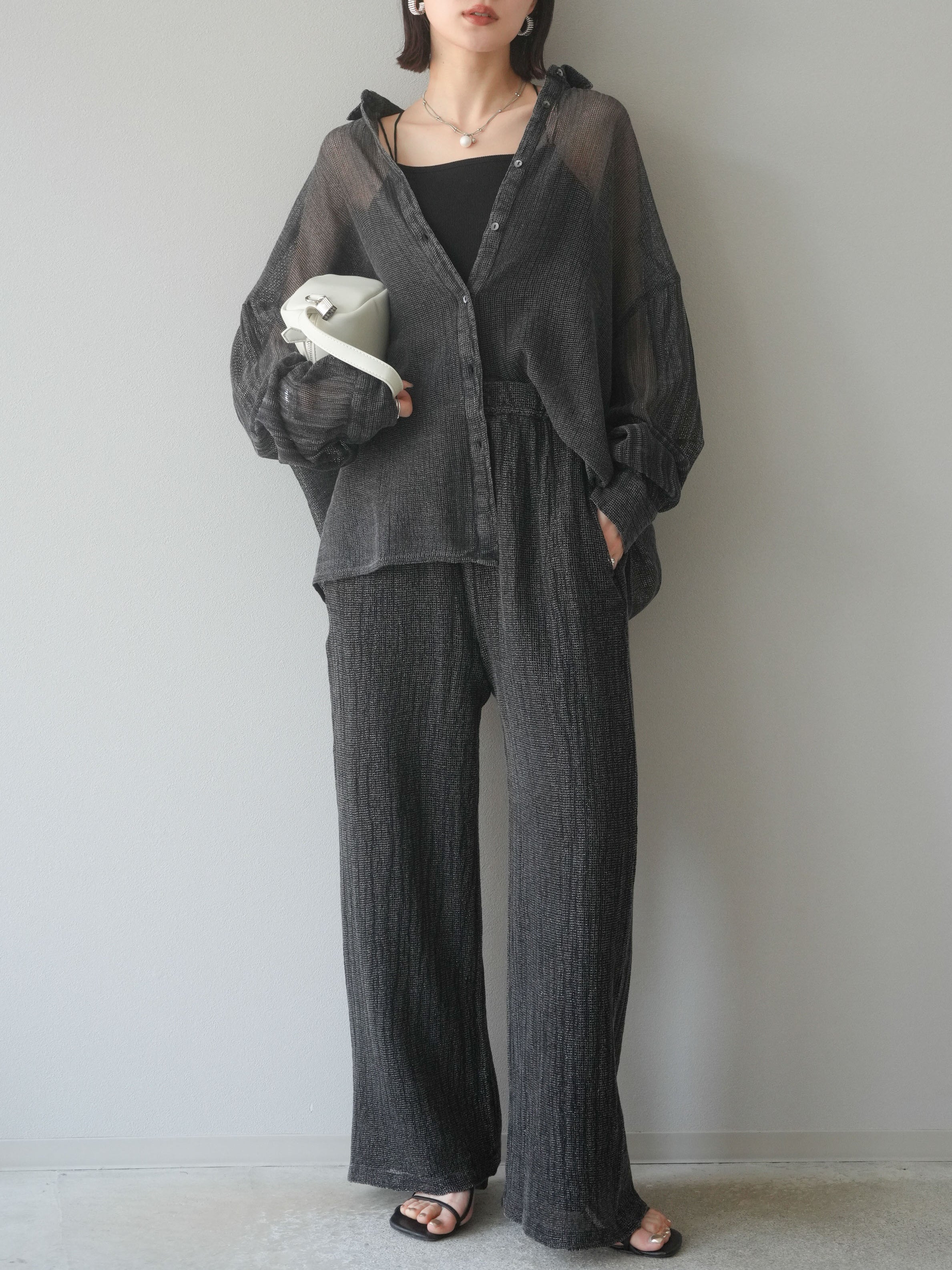 予約]コットンラメメッシュオーバーシャツ/グレー – Lumier