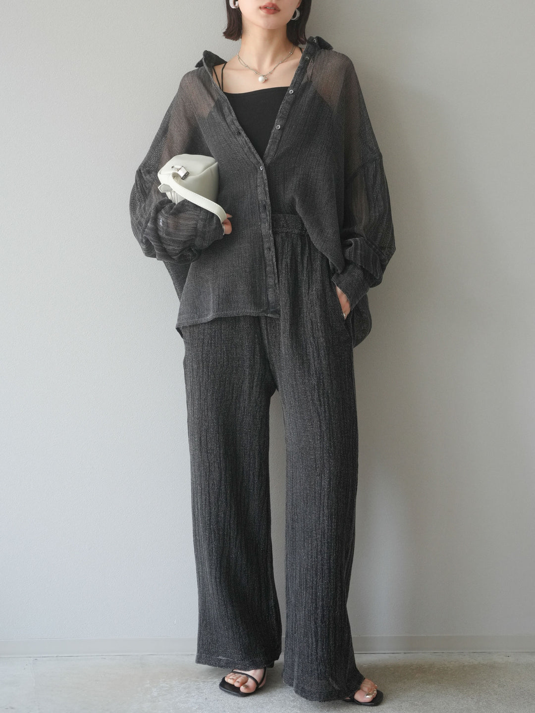 [予約]コットンラメメッシュオーバーシャツ/グレー