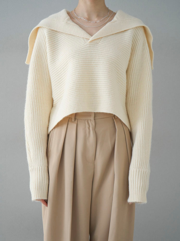 [Pre-order] Angora-touch sailor collar knit pullover/ivory