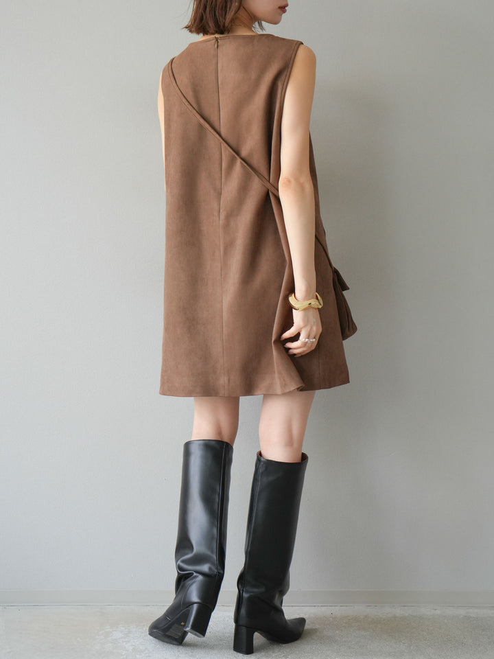 [予約]ショルダーポーチ付スウェードミニワンピース/ブラウン
