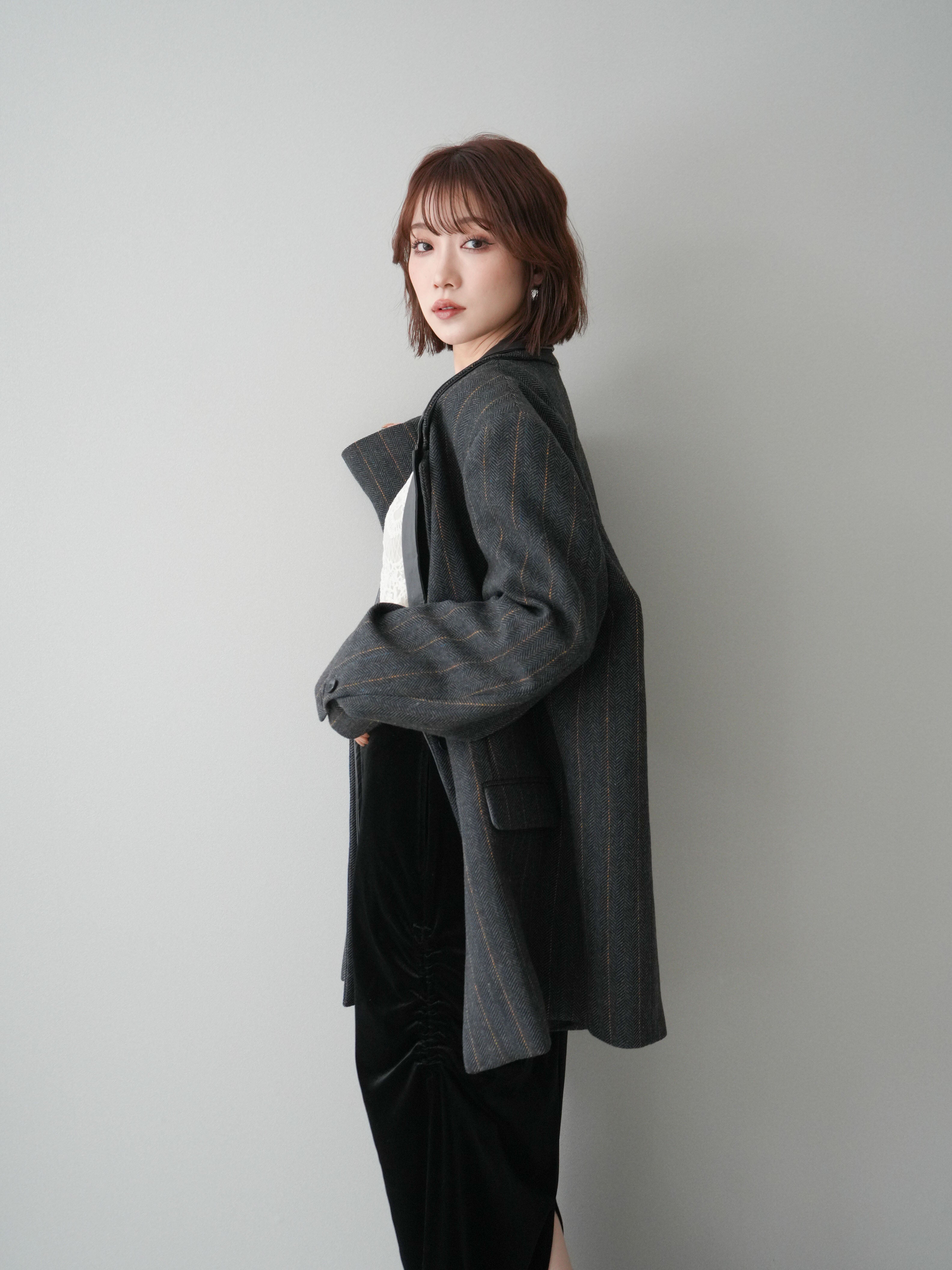 20%オフ]レイヤードデザインツイードテーラードジャケット/charcoal