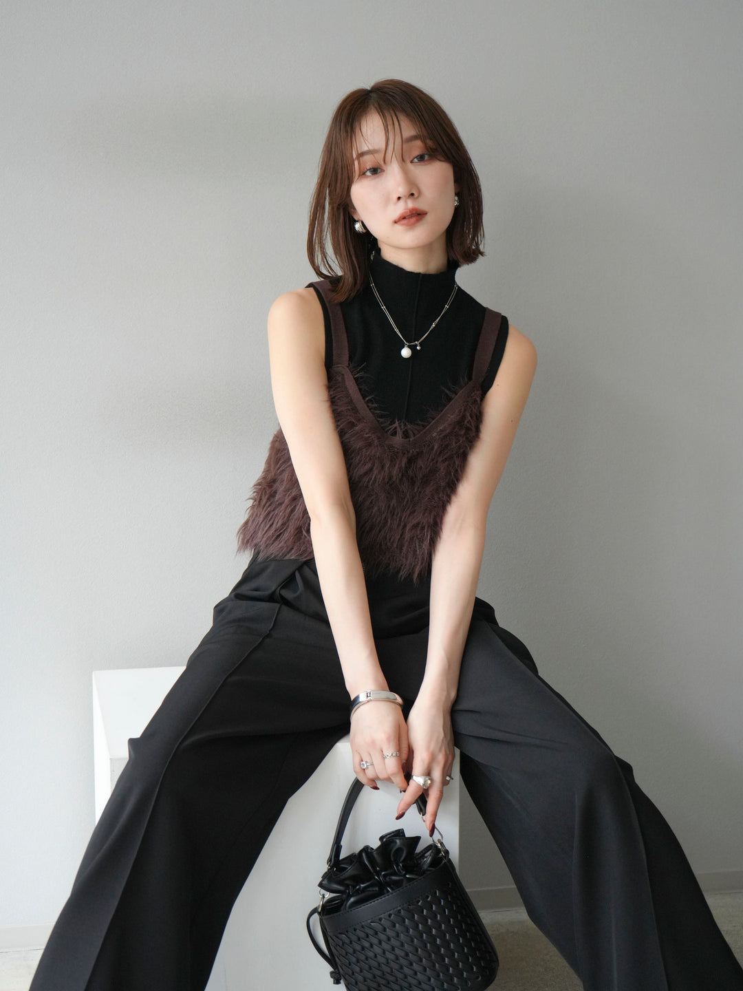 [予約]シャギーニットビスチェ/ブラウン