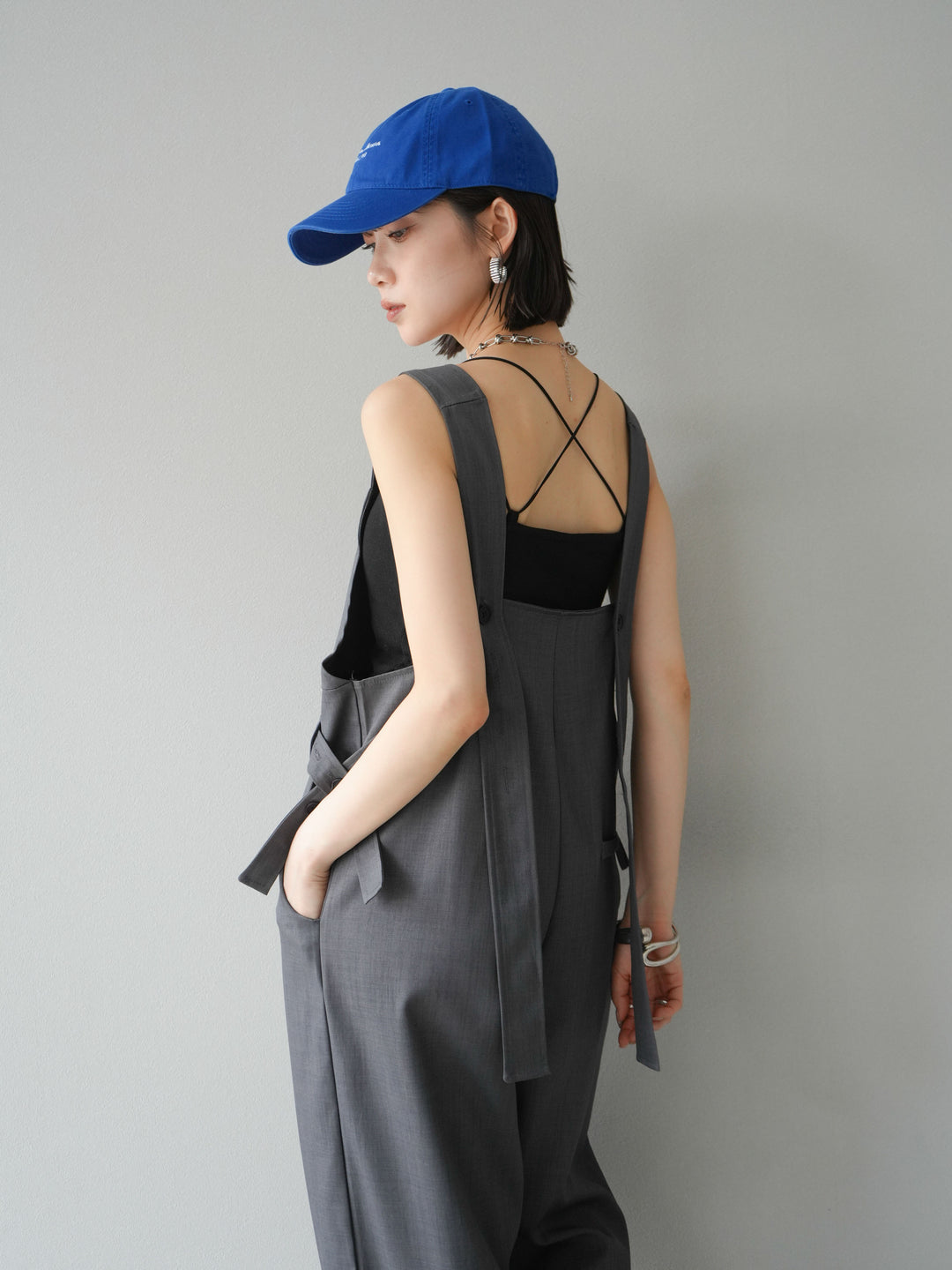 【預購】皮帶設計工裝褲/灰色