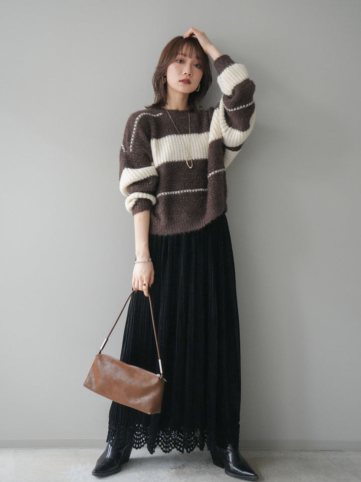 [予約]パンチングデザインスエードプリーツスカート/black