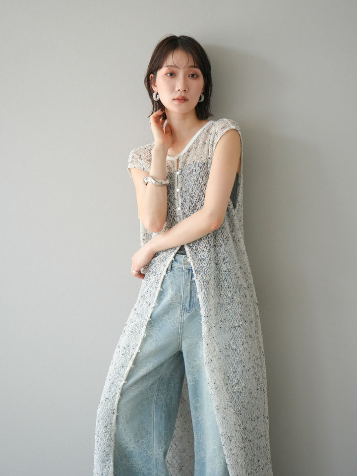 [預訂] 2WAY 棉絨網眼連身裙/米白色